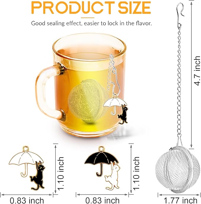 Tea Infuser 2Pack with Cat Charm -TeaSanavie Loose Leaf Tea Ball & Strainer, Premium 304 Stainless Steel Fine Mesh Tea Steeper, Cute & Functional Gift for Tea Lovers
