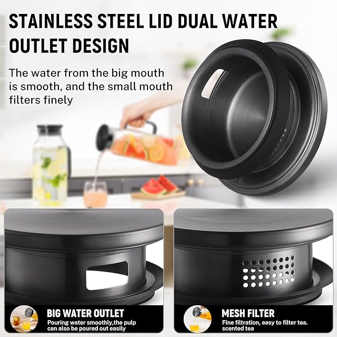 2 Pack 2 Liters/68 oz Square Glass Pitcher with Lid and Handle for Fridge, Iced Tea and Coffee Carafe Beverage Serveware, Heat Resistant Borosilicate Water Black Jug for Hot/Cold Drinks and Milk