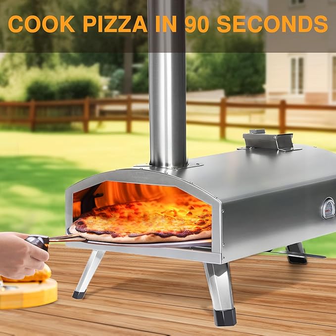 G-HWPON001, Rotatable Wood Fired Pizza Oven-12 inch, Silver
