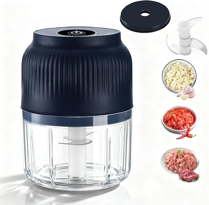 Electric Garlic Chopper, Mini Portable Veggie Chopper, 2026 New Small Garlic Chopper Mincer, USB Rechargeable, Wireless Veggie Grinder, For Mashing Onion, Garlic, Chili, Ginger (Blue, 3 blades)