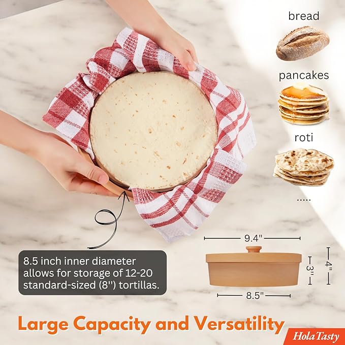 Authentic Terracotta Tortilla Warmer w Decorative Lid, Mexican Terra Cotta Tortilla Holder w Warmer Cloth, Traditional Clay Tortillas Keeper Heater & Tortillero, Arabesque