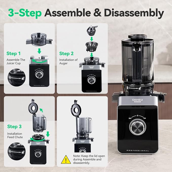 Cold Press Juicer, ORMEO HOME Masticating Juicer Machines with 5.0"Large Feed Chute Fit Whole Vegetables & Fruits, with Pulp Seperation, 99.6% Juice Purity, Quiet Motor, Easy to Clean,BPA Free