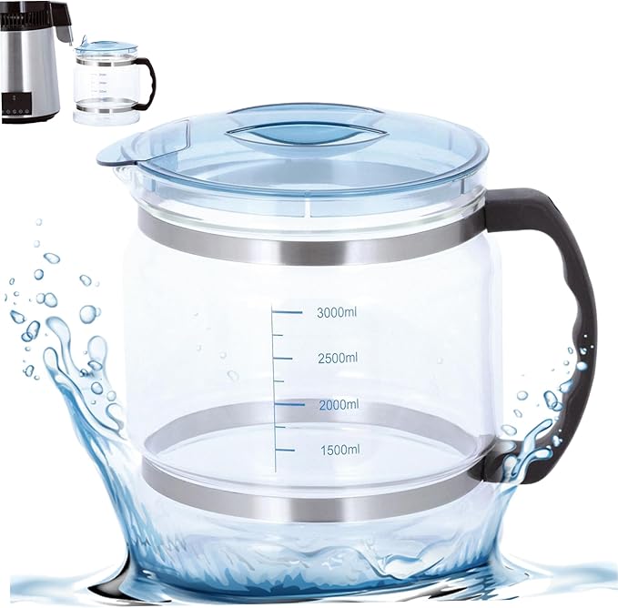 Pitcher Water Filters,Clear 1 Gallon Jug, Replacement Water Distiller Glass Carafe with Scale, Portable Glass Water Filter Pitcher with Handle