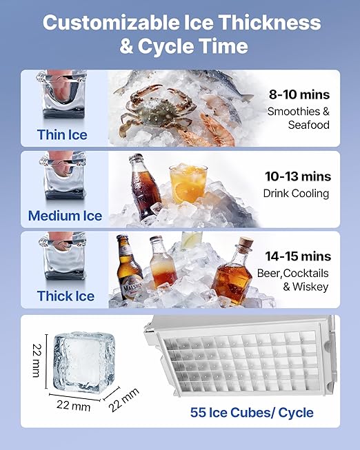 VEVOR Commercial Ice Maker Machine, 160 lbs/24h with 30 lbs Storage Capacity, Built-in/Freestanding/Under Counter, Stainless Steel Ice Maker with LED Display & Self-Cleaning, for Home Bar Restaurant