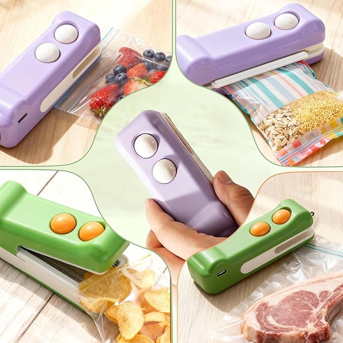 2-in-1 Mini Bag Sealer and Cutter, Rechargeable Handheld Food Storage Sealer with Magnet, Portable Crocodile Design for Chips and Snacks, Kitchen Storage Solution (Green)