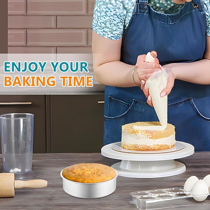 P&P CHEF 5 Inch Cake Pan Set of 2, Stainless Steel Round Baking Layer Cake Pans, Non Toxic & Healthy, Leak-proof & Easy Clean, Mirror Finish & Easy Releasing, Oven & Dishwasher Safe