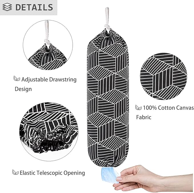 Plastic Bag Holder, Wall Mount Plastic Bag Organizer, Shopping Bags Carrier, Washable Large Grocery Bag Storage Dispenser for Home Kitchen Travelling, Free Adjustment with Drawstring (black)