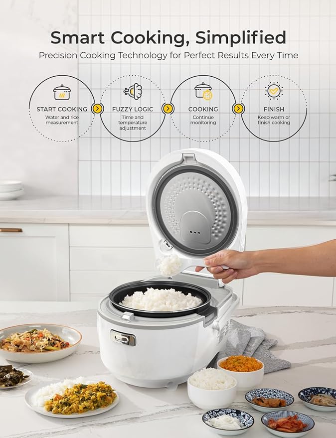 CUCKOO Micom Rice Cooker 8-Cup Uncooked / 16-Cup Cooked with Nonstick Inner Pot, Large Rice Maker with 9 Menu Options, Fuzzy Logic Technology, Auto Clean Mode, LCD Display, White (CR-0810F)