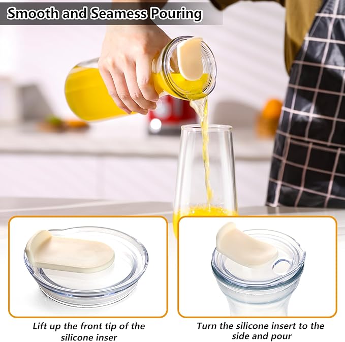 Set of 4 Glass Carafes with Flip Top Lids (40 Oz) – Clear Glass Water Pitchers and Beverage Serveware for Mimosa Bars, Brunch, Parties, Wine, Juice, Milk, Iced Tea, and Lemonade with Easy-Pour Spout