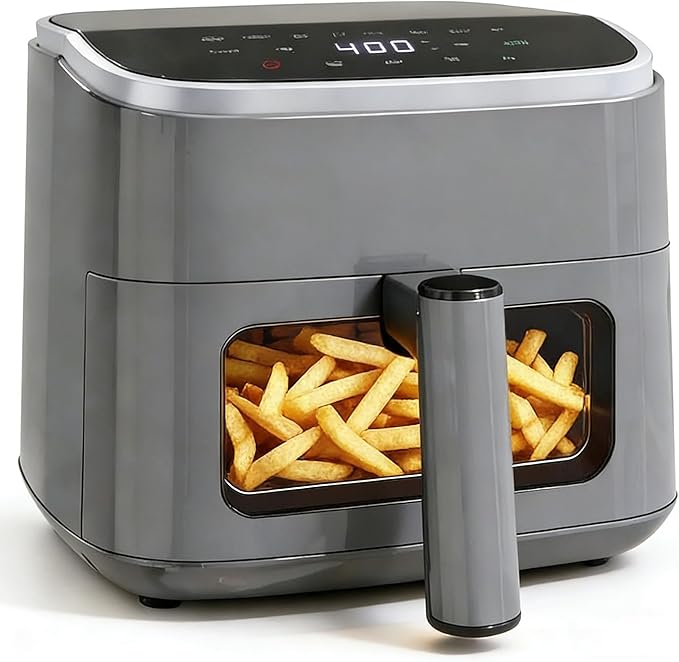 HealSmart 4 Qt Air Fryer with Visible Window, 8-in-1 Digital Airfryer with Interior Light, 1500W, Nonstick Dishwasher-Safe Basket for Fries, Bake, Wings, 60-Min Timer, Grey