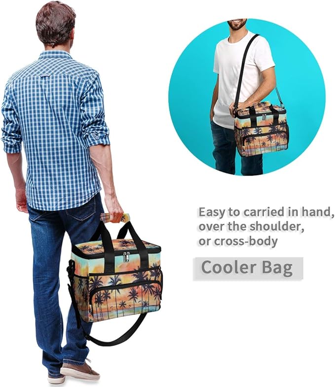 Nander Tropical Seaside Palm Large Lunch Bag Insulated Lunch Box Reusable Soft Cooler Cooling Tote for Adult Men Women, Capacity 24-Can (15L)