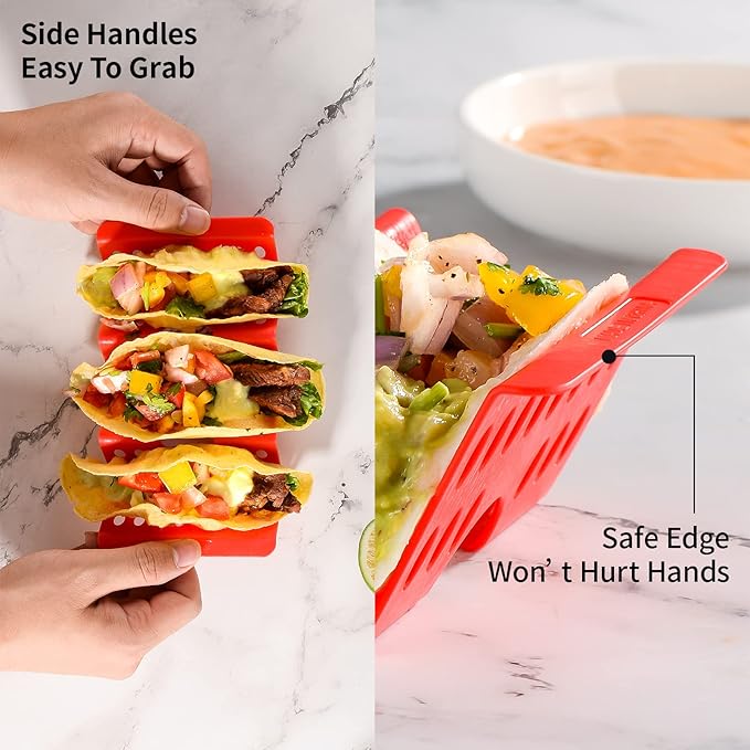 24PCS Colorful Disposable Taco Holders for Party, Plastic Bulk Taco Stand, Large Taco Tray Plates, Taco Tuesday Lazy Susan Taco Bar, Fiesta Taco Plate Server for Party, Dishwasher Microwave Safe