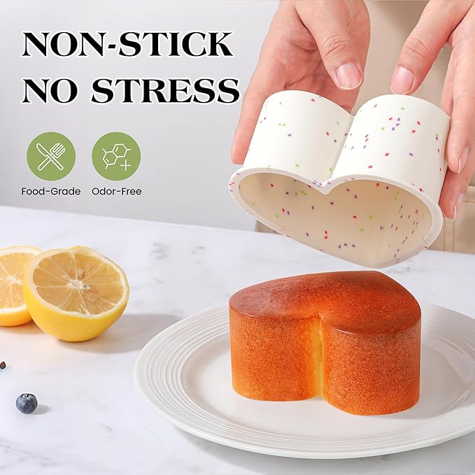 4 Inch Mini Heart Shaped Cake Pans Nonstick Silicone Heart Cake Molds for Baking Set of 2 (Cream)