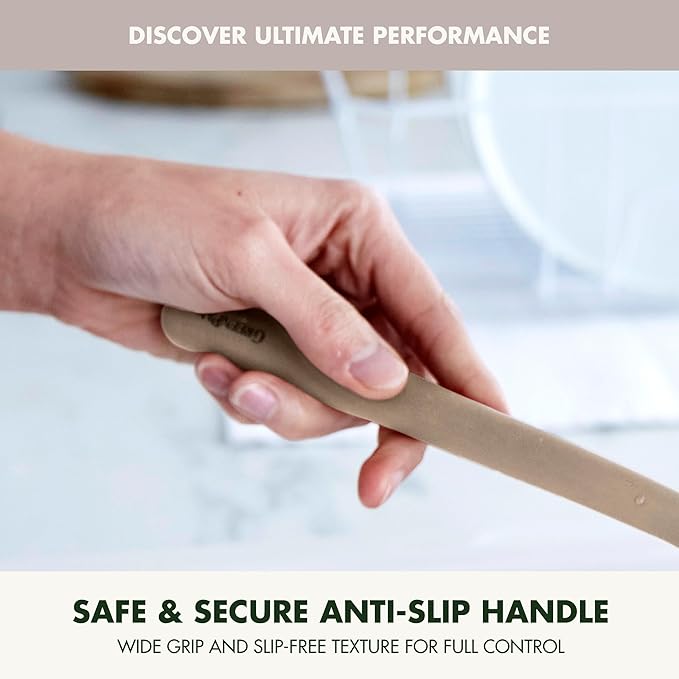 GreenPan Silicone Ultimate Fork, Mixing Stirring Serving, Cooking Kitchen Utensil, Flexible Rubber Nonstick Cookware, Rigid Steel Core, Heat-Resistant, Anti-Slip Handle BPA-Free Dishwasher Safe, Taupe