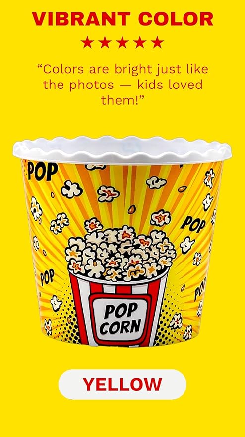 Modern Style Reusable Plastic Popcorn Box/Popcorn Containers/Popcorn Bowls Set for Movie Theater Night - (BPA Free - 8 Pack-75 oz) (8, MIX)