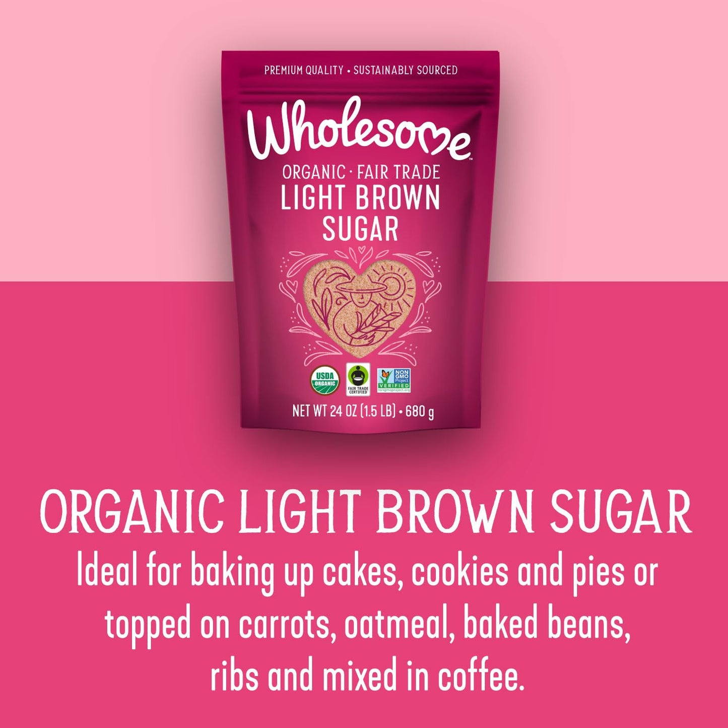 Wholesome Fair Trade Organic Light Brown Sugar, 64oz, 1-Pack