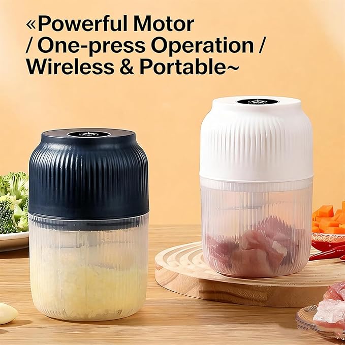 Electric Garlic Chopper, Mini Portable Veggie Cutter, Garlic Grinder Masher Onion Chopper, Quick & Compact, for Ginger, Chili, Fruit, Meat (Blue)