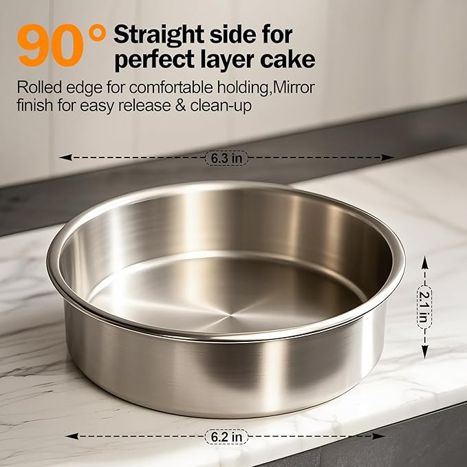 6 Inch Cake Pans Set of 3 with 100 Pieces Parchment Paper, Stainless Steel Baking Pan For Layered Cakes, Smash Cake Pans Mirror Finish Dishwasher Safe Small Cake Pan Set Cake Mold
