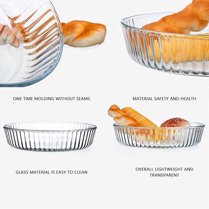 10 Inch Round Pie Plate Glass Pie Pan for Baking Deep Round Pie Plate Dish Great For Apple, Pumpkin, Holiday Pies,Oven Safe Tray (2)