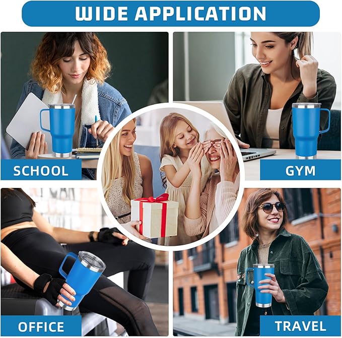 20 oz Tumbler with Handle Stainless Steel Insulated Coffee Tumbler with Lid and Straw Double Wall Vacuum Insulated Coffee Mug Leak Proof Travel Mug Tumbler for Hot and Cold Drink (Sea Blue,8pack)