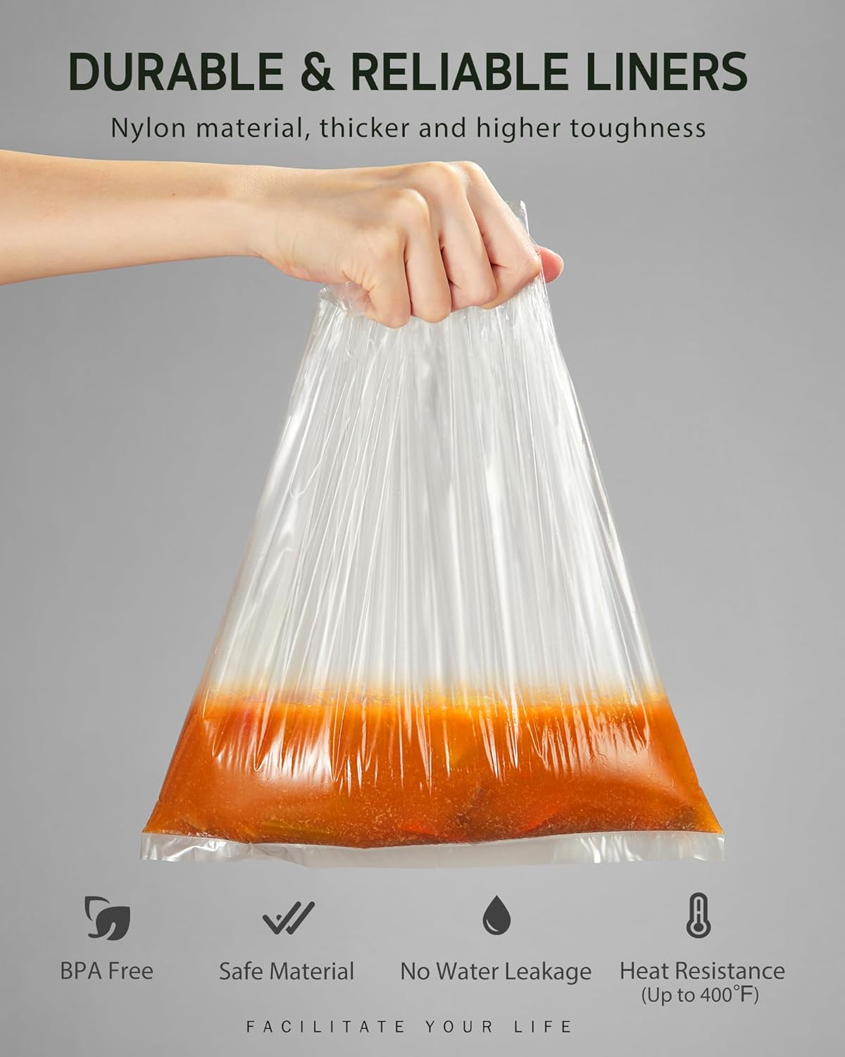 Syntus Slow Cooker Liners, 15 Count Cooking Bags Extra Large Size Disposable Pot Liners Plastic Bags, Fit 6QT to 10QT for Slow Cooker Cooking Trays, 14"x 22", 15 Liners