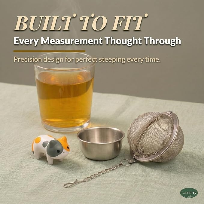 Calico Cat Tea Ball for Loose Leaf Tea, Cute Tea Infuser with 304 Stainless Fine Mesh Tea Ball Strainer & Drip Tray, Leak-Resistant Locking Fit, 6.1in Mug Chain, Gift Box, 1 Pack