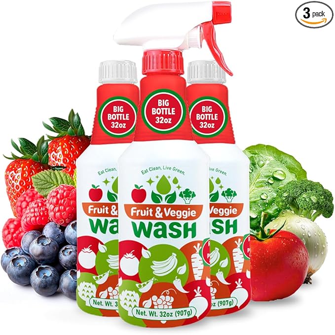 Dr. Robaina Fruit & Veggie Wash – Produce Cleaner Spray 32 fl oz | Removes Waxes & Harmful Residue | No Aftertaste | Baby-Safe Plant-Based Formula | Made in USA