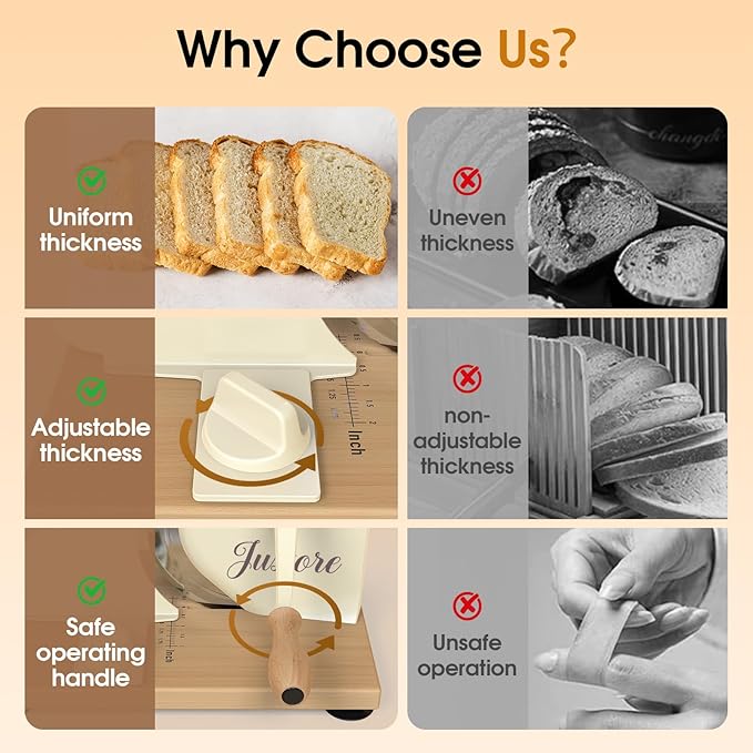 Manual Bread Slicer for Homemade Bread, Adjustable Thickness and Evenly Slicing, Sourdough Bread Slicer with Hand Crank, Clear Scale Line, Non-Slip Suction Base & Sharp Blade
