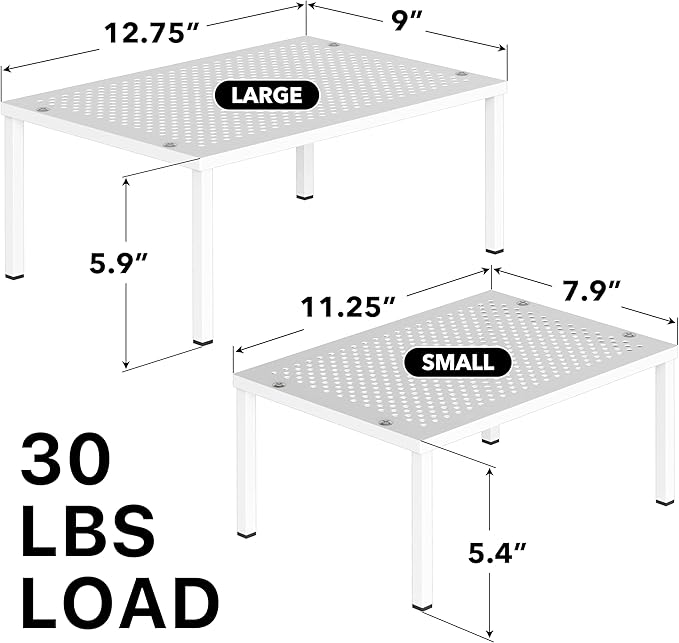 Simple Houseware Expandable Stackable Kitchen Counter Shelf Organizer, White, Metal Top, 11.25"L x 7.9"W x 5.4"H