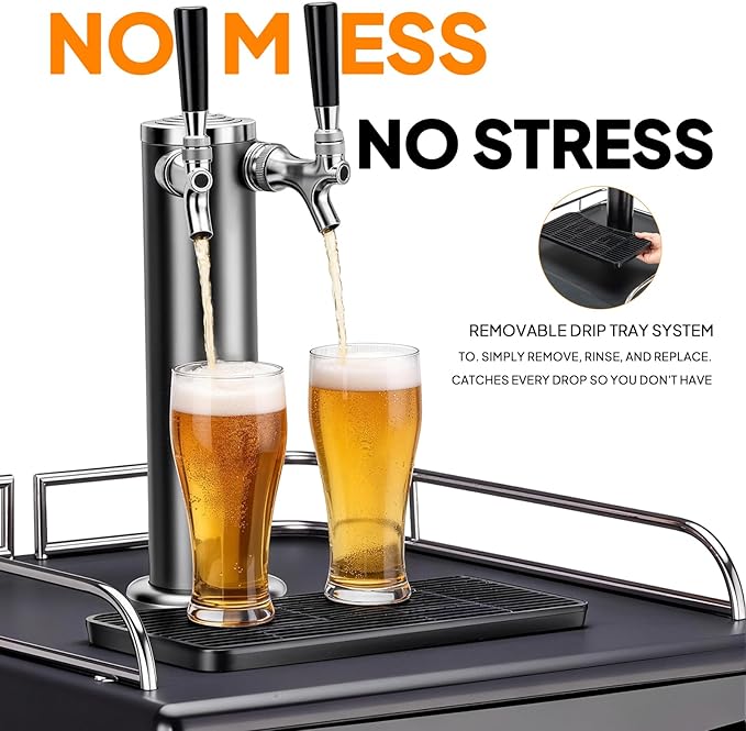 ROVSUN BF-152 Full Size 5.4 Cu.Ft, Beer Kegerator with CO2 Tank Included, Draft Beer Dispenser for Home Bar, 152L Beverage Refrigerator Direct Cool, Metal Cabinet, Dual Tap, Silver