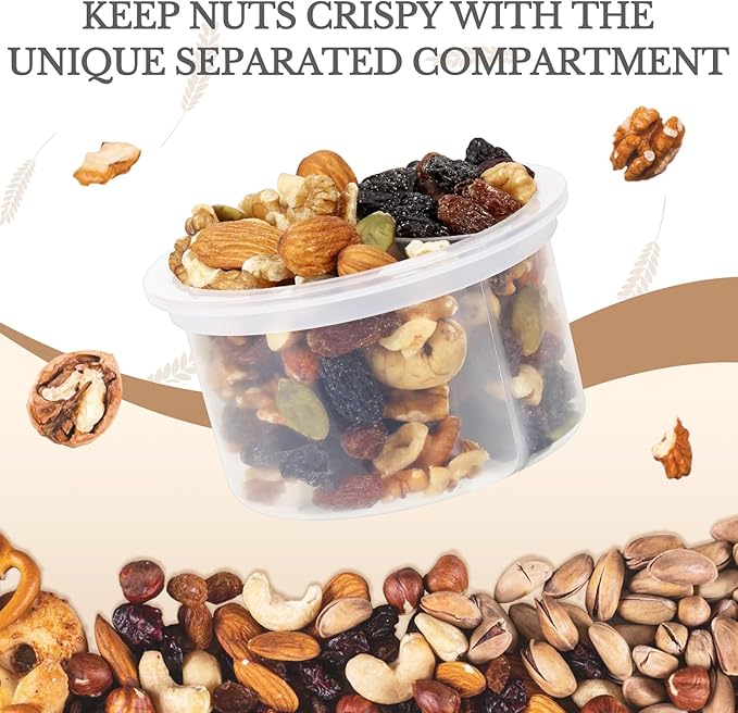 SOLIGT 2 Pack Overnight Oats Containers with Lids, Folding Spoons and Divided Compartments for Fruit & Nuts, Small Glass 16oz Mason Jars for Oatmeal Yogurt Parfait