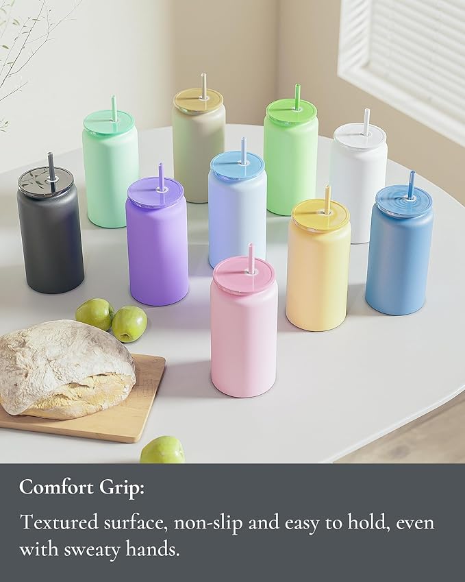 16oz Glass Cups With Lids and Straws, Stainless Steel Beer and Iced Coffee Cups, Smoothie Drinking Cup, Light Green (Textured Matte Finish, Not Sublimatable)