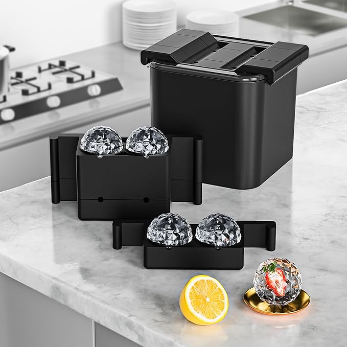 Bangp Premium Clear Ice Ball Maker with Storage Bag,4 Distinctive 2.4" Crystal Clear Ice Balls for Whiskey,Cocktails & Bourbon,Gifts for Men