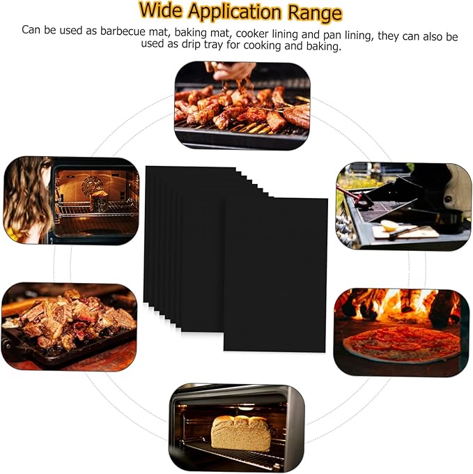 Garneck 9pcs Non-stick Heat Resistant Baking Mats Oven Liners for Barbecue Air Fryer and Cooking Black Grill Mats for Even Heating and Easy Clean-up