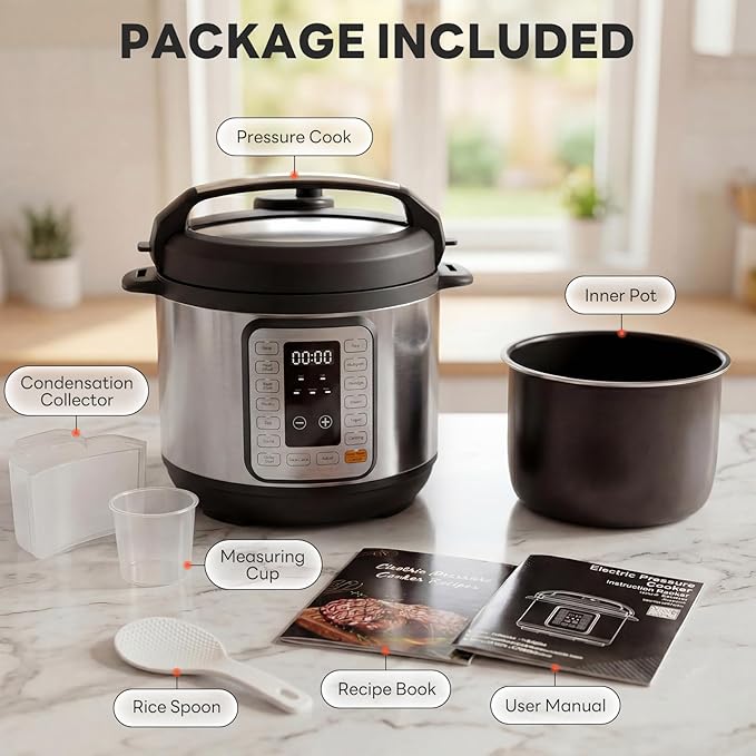 Sweetcrispy 16-in-1 Electric Pressure Cooker 8QT, 12-Preset Multi Cookers with Ceramic Pot, Slow Cook Rice Steamer Sauté Soup Yogurt Maker and More, Recipe Book