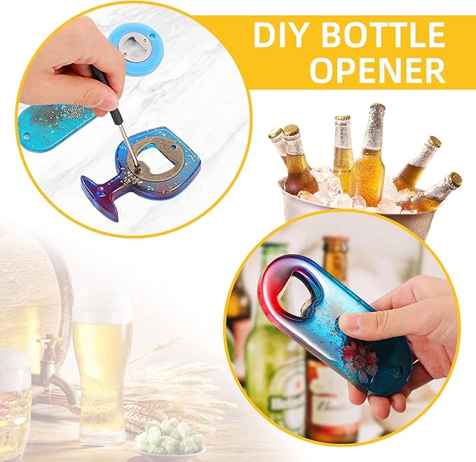 50 Set DIY Bottle Opener Inserts - Stainless Steel Metal Insert Kits - Bronze Resin Finish - Beer Bottle Opener DIY Hardware