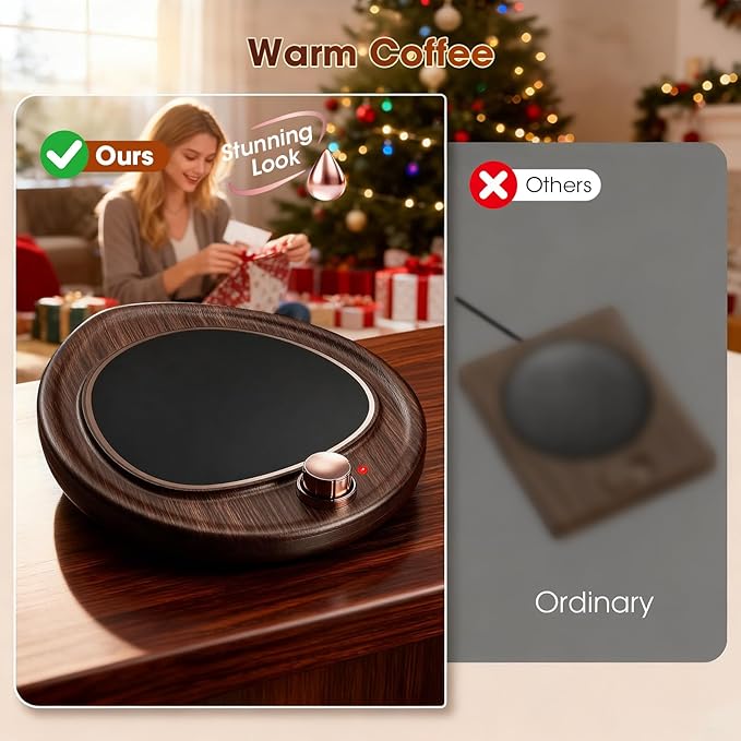 Coffee Mug Warmer - Large Candle Warmer Plate, 2-Temp Setting (131℉ & 113℉) & Fast Heating, Elegant Desk Warmer for Coffee/Tea/Milk/Candle, Ideal Office Home Gift (Wood Grain)