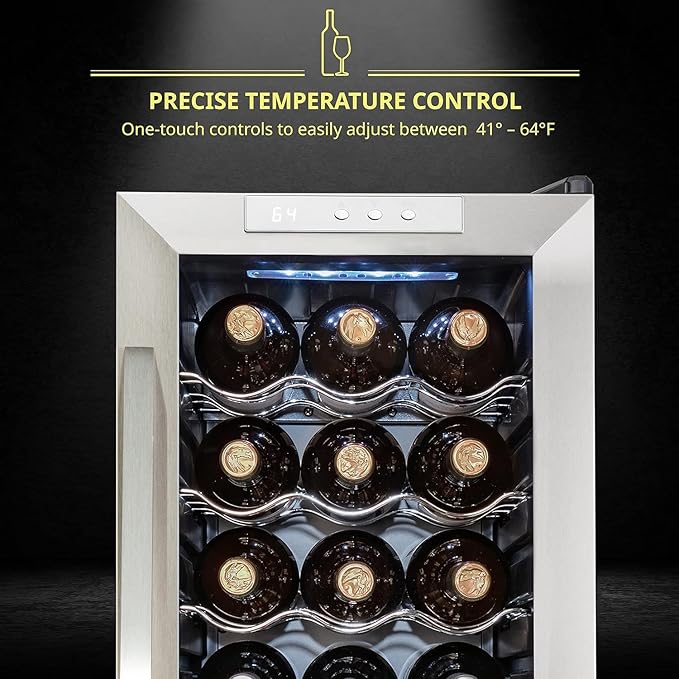 SCHMÉCKÉ 18 Bottle Compressor Wine Cooler Refrigerator w/Lock - Large Freestanding Wine Cellar For Red, White, Champagne or Sparkling Wine - 41f-64f Digital Temperature Control Fridge Stainless Steel
