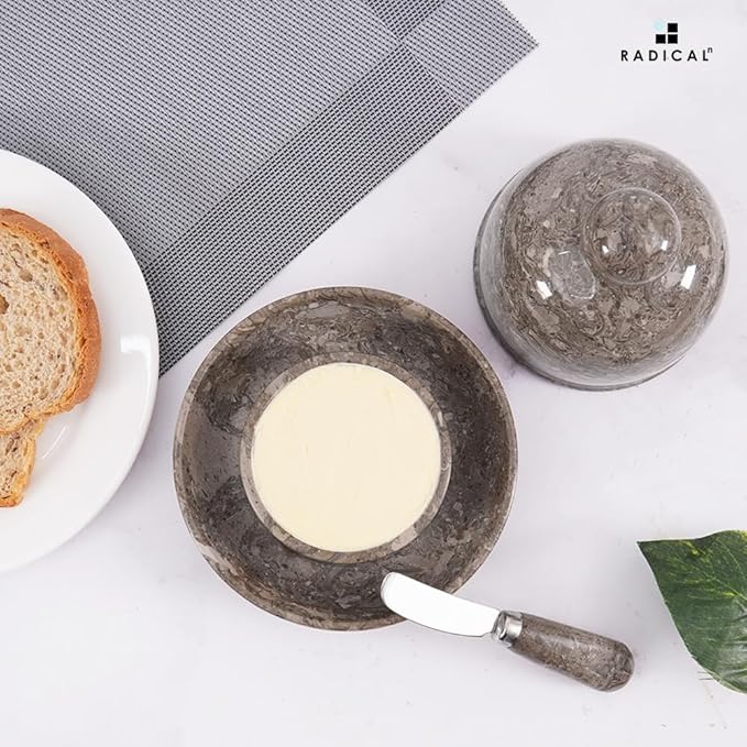 Radicaln Marble Butter Dish With Lid 6" Inches Oceanic Handmade Butter Crock For Spreadable Butter Ideal Butter Crock For Counter With Water French Butter, Crock Pot For Countertop