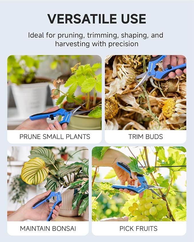 Fondwell 6.5" Pruning Shears Trimming Scissors: 2 Pack of Small Garden Snips with Micro Tip - Plant Clippers of High Cutting Efficiency