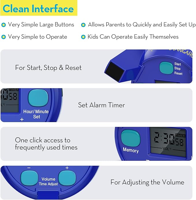 Ted Kangaroo Countdown Timer! Blast Off Visual Timer for Kids with Audio Rocket, 0-24 Hour Countdown, Memory Function, Red Yellow Green Light, Easy Setup, Battery Operated for Classroom and Home Use