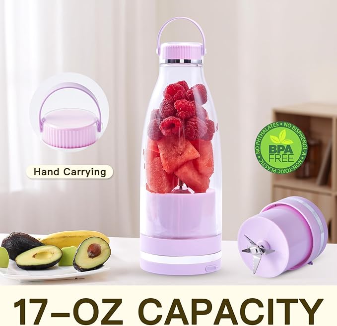 Smoothie Blender Personal Size Juicer 17oz Big Capacity USB-C Rechargeable (Ivory)