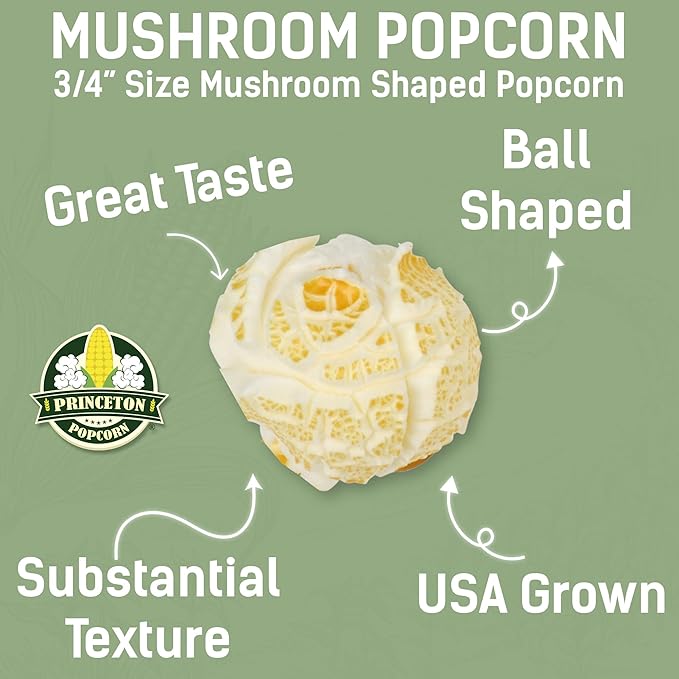 Princeton Popcorn Mushroom Popcorn Kernels - Farmer Direct, Non-GMO, Gluten Free, Un-Popped, Ball Shaped, Old Fashion Popcorn Pops Extra Large popcorn kernels, mushroom popcorn kernels for popping for Air Popper & Stovetop 16oz