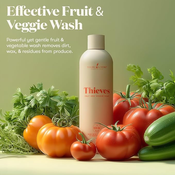 Young Living Thieves Fruit & Veggie Soak, 14.4 fl oz | Natural Home Care Cleanser | Gently Cleansing | Plant-Based | Infused with Water, Decyl Glucoside, Citric Acid, & Sodium Citrate