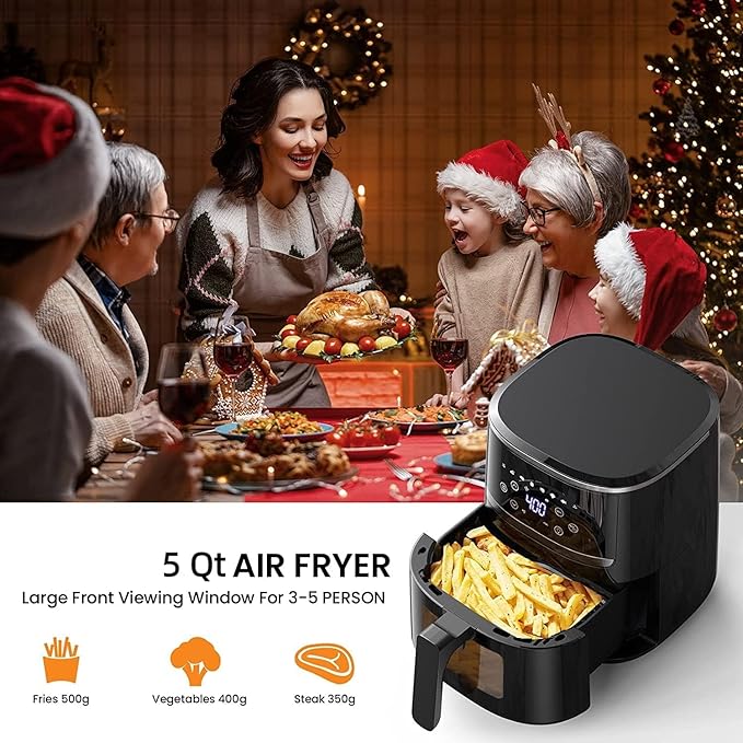 GarveeHome Air Fryer 5 QT 8 in-1 Functions, Air Fryer Oven with Touch Screen, Air Fry, Roast, Bake, Broil, Preheat Mode, Digital Small Air Fryer, Nonstick Dishwasher-Safe Basket, Black