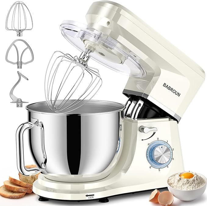 Dough Mixer 8.45 QT Electric Mixer - 660W 6 Speed Large Capacity Kitchen Stand Mixer with Whisk Dough Hook Mixing Beater Household Food Mixer for Baking Cakes Cookie Bread Salad