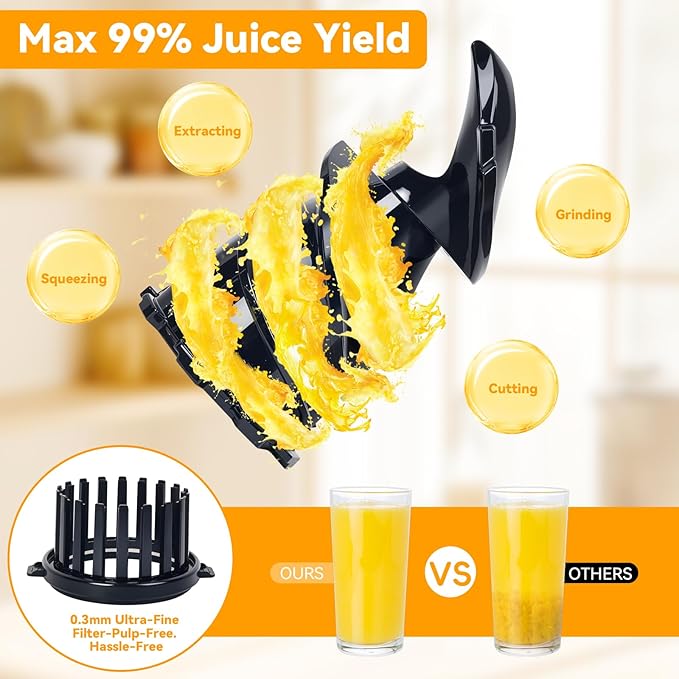 Cold Press Juicer Machines,5.8" Extra Wide Feed Chute juicer machines,350W Slow Cold Press Juicer Machines,Slow Masticating Juicer with High Juice Yield for Whole Vegetables & Fruits, Easy to Clean