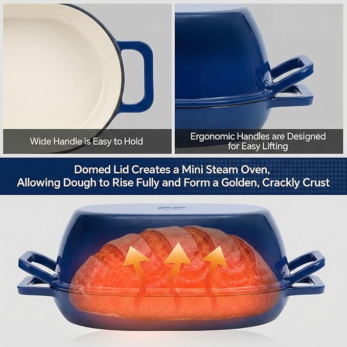 Northriver Casting Enameled Cast Iron Oval Dutch Oven for Bread Baking，12"x8" Bread Pot with Lid，Ideal for Sourdough, Artisan Loaves & Family Meals，5 Qt