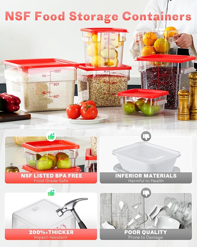 12 Quarts Sous Vide Container: 8 PCS Commercial Food Storage Containers with Lids - Clear Food Container with Scales Handles for Home Restaurant Kitchen Storage Pizza Bread N3