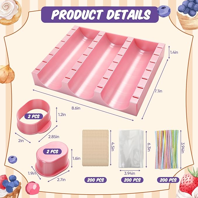 1 Set Cutter, Cake Pop Mold, Cake Pop Cutter and Pusher Press Set with Tray and 3 Types of Packaging Accessories, Baking Tools for Home, Birthday, Parties, Wedding Desserts(2 Pcs,Cakesicle)